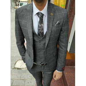 Men's classic three-piece suit gray large cage 48 size