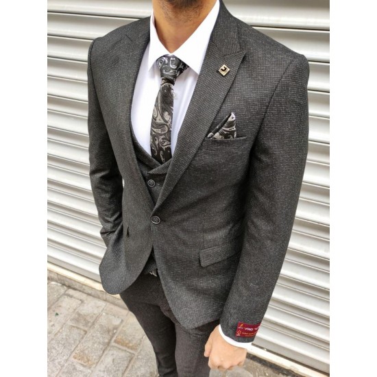 Men's Classic Three-piece Suit Dark Gray Textured 46 Size, 1378616371, Мужские костюмы,  Clothes and accessories,Мужские костюмы ,  buy with worldwide shipping