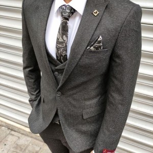 Men's classic three-piece suit dark gray textured 48 size