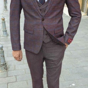 Men's classic three-piece suit in Marsala shade 46 size