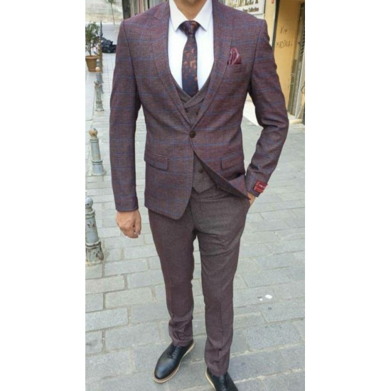 Klasyczny trzyczęściowy garnitur męski w kolorze Marsala w rozmiarze 48-1379903332-Турция-Ubrania i akcesoria