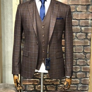 Men's classic three-piece suit brown 46 size