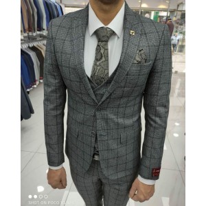 Men's classic three-piece suit dark gray large cage 44 size