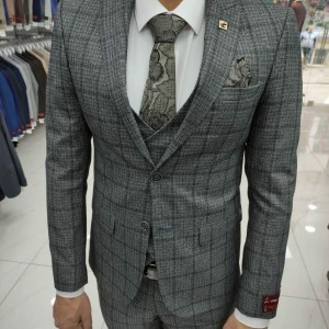 Men's classic three-piece suit dark gray large cage 52 size