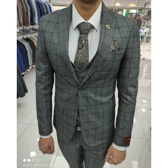 Men's classic three-piece suit dark gray large cage 52 size, 1386354026, Мужские костюмы,  Clothes and accessories,Мужские костюмы ,  buy with worldwide shipping
