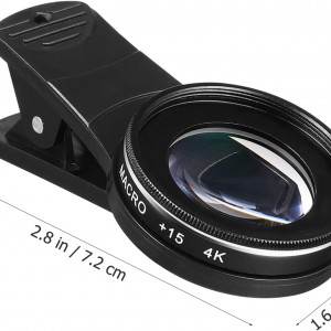 Objectif macro pour Smartphone 4K 15x: Objectif de caméra de téléphone objectif macro de téléphone portable objectif De 37mm Avec clip de téléphone objectif macro