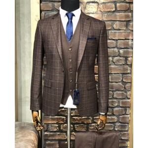  Costume trois pièces classique homme marron taille 46