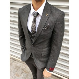 Men's classic three-piece suit dark gray textured 50 size