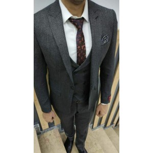 Men's classic three-piece suit gray textured fabric with the addition of elastane 48 size