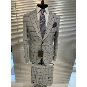 Men's classic two-piece gray suit in a large cage size 48