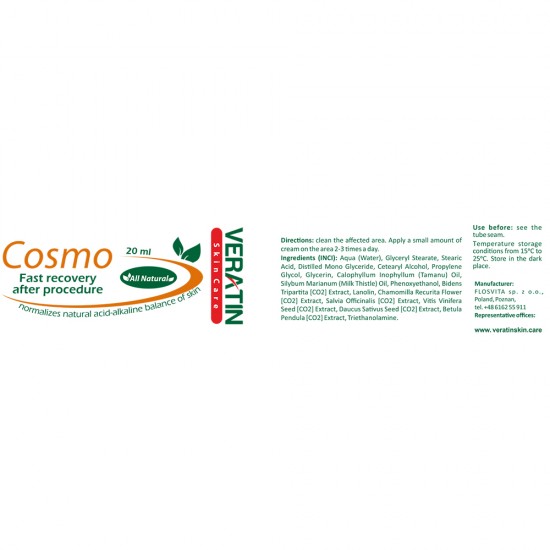 Veratin Cosmo cream, Cosmo, 20 ml tube, huidherstel na peeling, blessures, nagels, wondgenezing, scheuren-3769-Veratin-Alles voor manicure