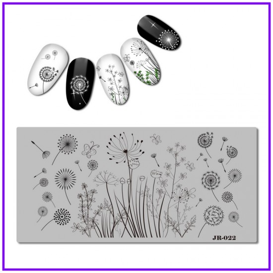 Płyta do stemplowania mniszek lekarski, kwiaty, lato, motyle, kwiaty, liście JR-022-3171-uprettego-cechowanie