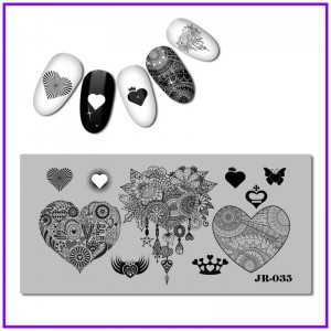 Placa de estampado Corazón, patrones, corona, amor, mariposa, Cruz, corona, ornamento JR-035