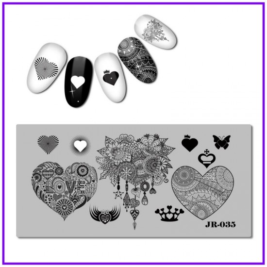 Heart stempling plate, patterns, crown, love JR-035, JR-035, Stemping,  All for a manicure,Gel varnishes ,  buy with worldwide shipping