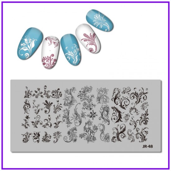 Placa de carimbo do monograma, Flores JR-048, JR-048, Stamping, tudo para manicure, gel verniz, comprar na Ucrânia