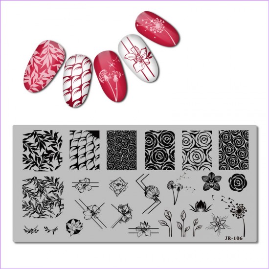Stemping plate flowers, patterns, lotus, rose JR-106, JR-106, Stemping,  All for a manicure,Gel varnishes ,  buy with worldwide shipping