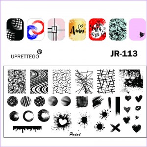 Stamping plate heart, lips, patterns, geometry, blots, circles, streaks JR-113