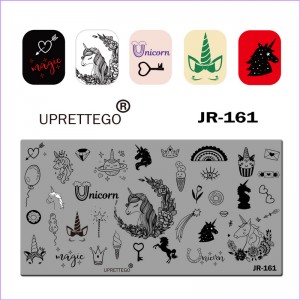 Stamping plate unicorn, unicorn, magic, magic, unicorn, ice cream, ball, cupcake, donut, rose, rainbow, star, lips, horseshoe, crown, planet JR-161