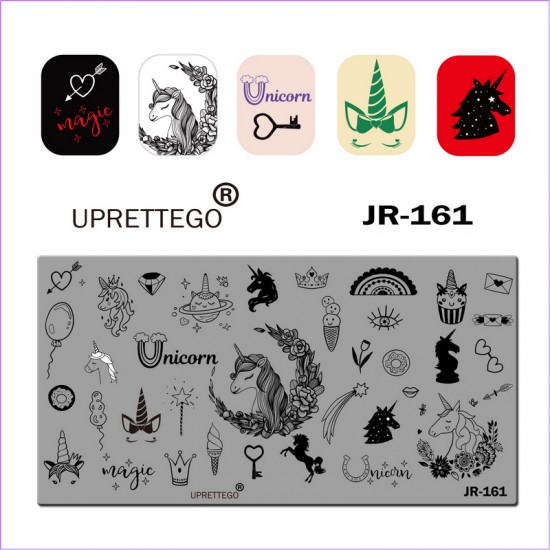 Placa de estampado unicornio, unicornio, magia, magia JR-161, JR-161, Estampado, todo para manicura,barniz de Gel, comprar en Ucrania