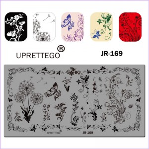 Пластина для стемпинга цветы, бобочки, вензеля, одуванчик, узоры,  JR-169