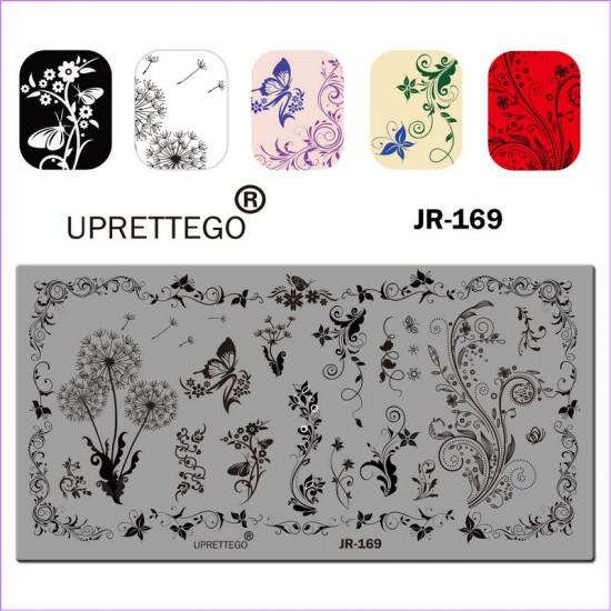 Stempling plate flowers, beans, venzel, dandelion, patterns, JR-169, JR-169, Stemping,  All for a manicure,Gel varnishes ,  buy with worldwide shipping