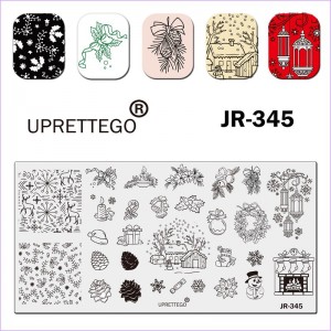 Stamping plate new year, Christmas, bell, snowman, reindeer, snowflakes, gift, candle, Christmas tree, bell, lollipop, fireplace, snowman, cone, winter JR-345