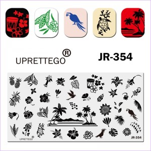 Stamping plate leaves, palm, parrot, flowers, basket, bird, turtle, vacation, beach, pineapple JR-354