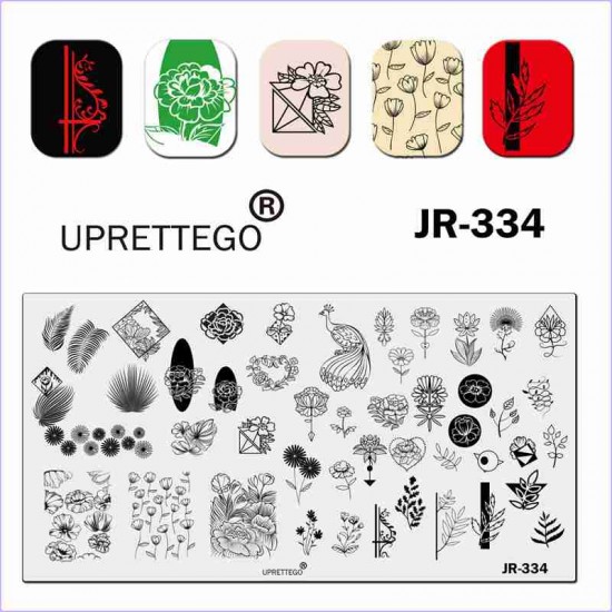 Plate for stamping flowers, leaves, peacock JR-334, 3212, Stemping,  Health and beauty. All for beauty salons,All for a manicure ,Gel varnishes, buy with worldwide shipping