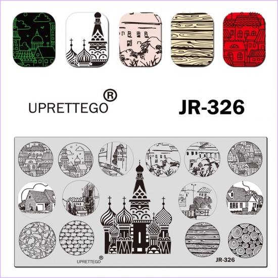 Plate for stamping Church, houses, streets, roofs of houses JR-326, 3212, Stemping,  Health and beauty. All for beauty salons,All for a manicure ,Gel varnishes, buy with worldwide shipping