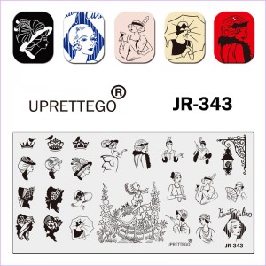 Stamping plate girl, hat, crown, feather, bow, umbrella, face, silhouette, flowers, lantern, bird JR-343