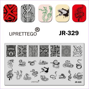 Plate for stamping snake, skin, cobra, patterns on the skin, bite, flowers, streaks JR-329