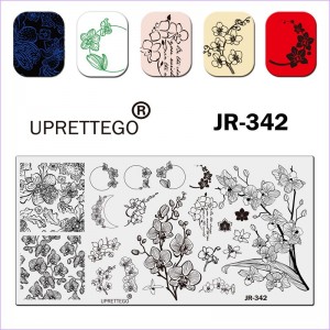 Plaque pour tamponner fleurs, lune, motifs JR-342