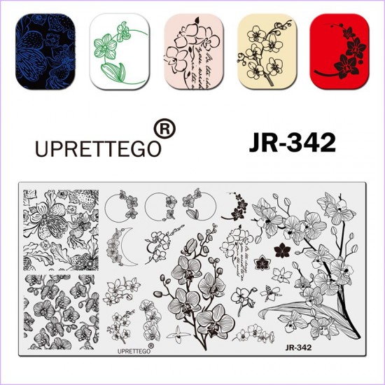 Plaque pour tamponner fleurs, lune, motifs JR-342-3212-uprettego-estampillage