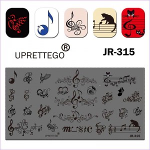 Plate for stamping notes, music, cat, monogram, heart, key JR-315