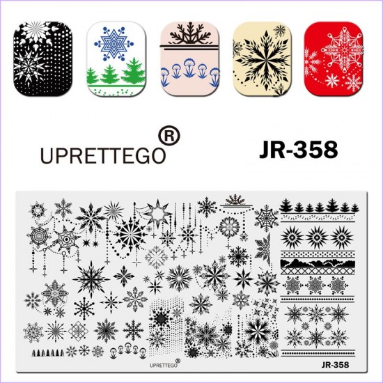 Placa de carimbo do floco de neve, árvore de Natal, Ano Novo JR-358, 3212, carimbo, Beleza e saúde. Tudo para salões de beleza, tudo para manicure, gel vernizes, comprar na Ucrânia