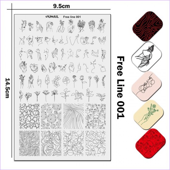 Plate for stamping girl, lines, flowers, leaves, faces Free Line 001, 3212, Stemping,  Health and beauty. All for beauty salons,All for a manicure ,Gel varnishes, buy with worldwide shipping