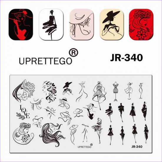 Plate for stamping girl, dress, hat JR-340, 3212, Stemping,  Health and beauty. All for beauty salons,All for a manicure ,Gel varnishes, buy with worldwide shipping