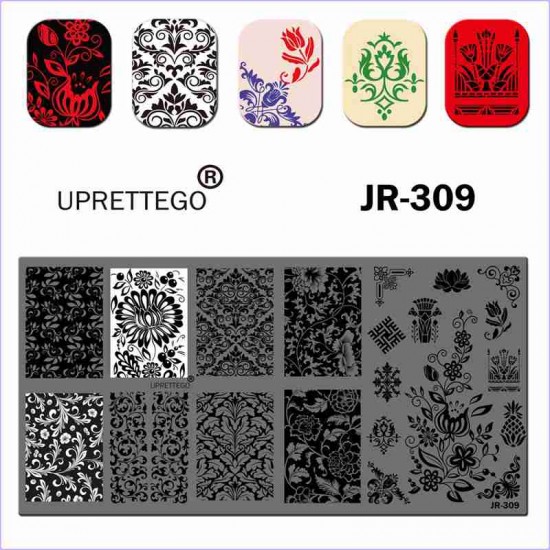 Monogram stamping plate, ornament, patterns, flowers JR-309, 3212, Stemping,  Health and beauty. All for beauty salons,All for a manicure ,Gel varnishes, buy with worldwide shipping