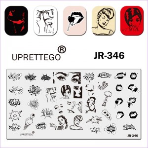 Lip stamping plate, girl, tongue, shot, silhouette, face, lollipop, kiss, tears, eyes, smile JR-346