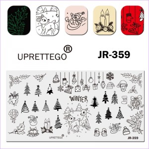 New year stamping plate, snowman, Christmas tree, deer, Christmas tree, gift, candle, skates, elf, snowflake, mittens, toys for the Christmas tree, bow JR-359