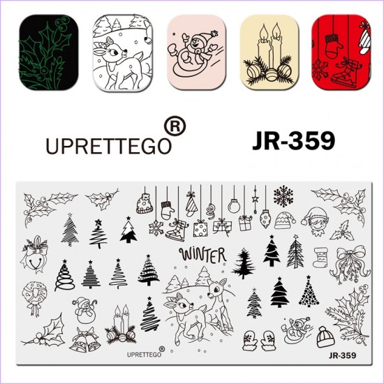Plate for stamping new year, snowman, Christmas tree, deer, mistletoe JR-359, 3212, Stemping,  Health and beauty. All for beauty salons,All for a manicure ,Gel varnishes, buy with worldwide shipping