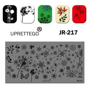 Stempelen plaat paardenbloem, sneeuwvlokken, bladeren, notities, bloemen, treble sleutel JR-217