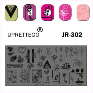 Placa de estampación corazón, rosa, flores, hojas, formas, lirio. amapola, corazón, flamenco, patrón JR-302