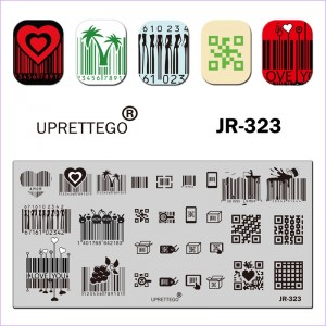 Пластина для стемпинга штрих код, сердца, кьюр-код JR-323