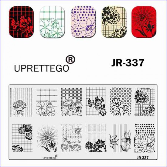 Plate for stamping flowers, field, patterns JR-337, 3212, Stemping,  Health and beauty. All for beauty salons,All for a manicure ,Gel varnishes, buy with worldwide shipping
