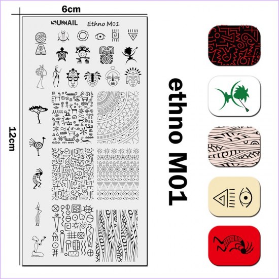 Plate for stamping figures, ethno style, girl, hieroglyphs Ethno M01, 3212, Stemping,  Health and beauty. All for beauty salons,All for a manicure ,Gel varnishes, buy with worldwide shipping