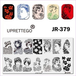 Пластина для стемпінга Uprettego JR-379 дівчата в квітах, квіти, жінки, портрети, ніжність, романтика