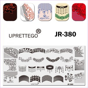 Пластина для стемпинга JR-380 Uprettego цветы, узоры, венки, полосы, гребни, украшения