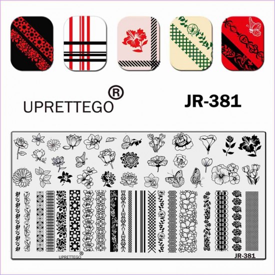 Stamping plate JR-381 flowers, patterns, roses, butterflies, ornaments, tulips, plants Uprettego, 952772143, Stamping UPRETTYGO,  Health and beauty. All for beauty salons,All for a manicure ,Gel varnishes, buy with worldwide shipping