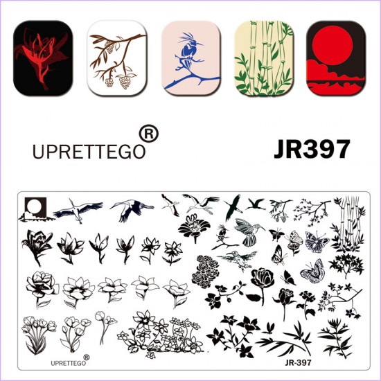 Stamping plate JR-397 flowers, butterflies, birds, cranes, landscape, bamboo, plants, Japan Uprettego, 952772159, Stamping UPRETTYGO,  Health and beauty. All for beauty salons,All for a manicure ,Gel varnishes, buy with worldwide shipping